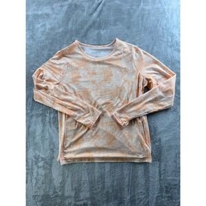 Hang Ten Women's Long Sleeve Floral Surf Tee Shirt Size Large Orange Beige Beach
